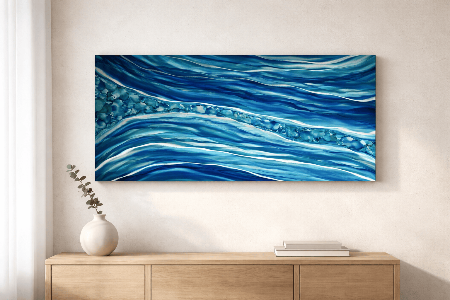 Aquamarine Shores - Metal Wave Art 24"x48"