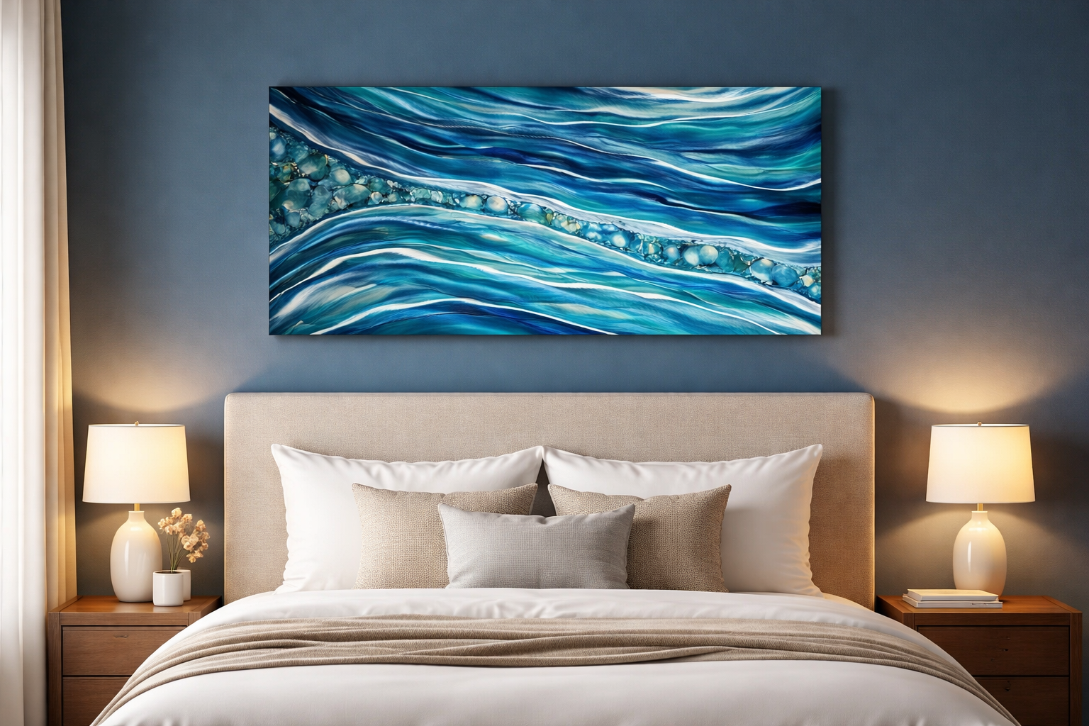 Aquamarine Shores - Metal Wave Art 24"x48"