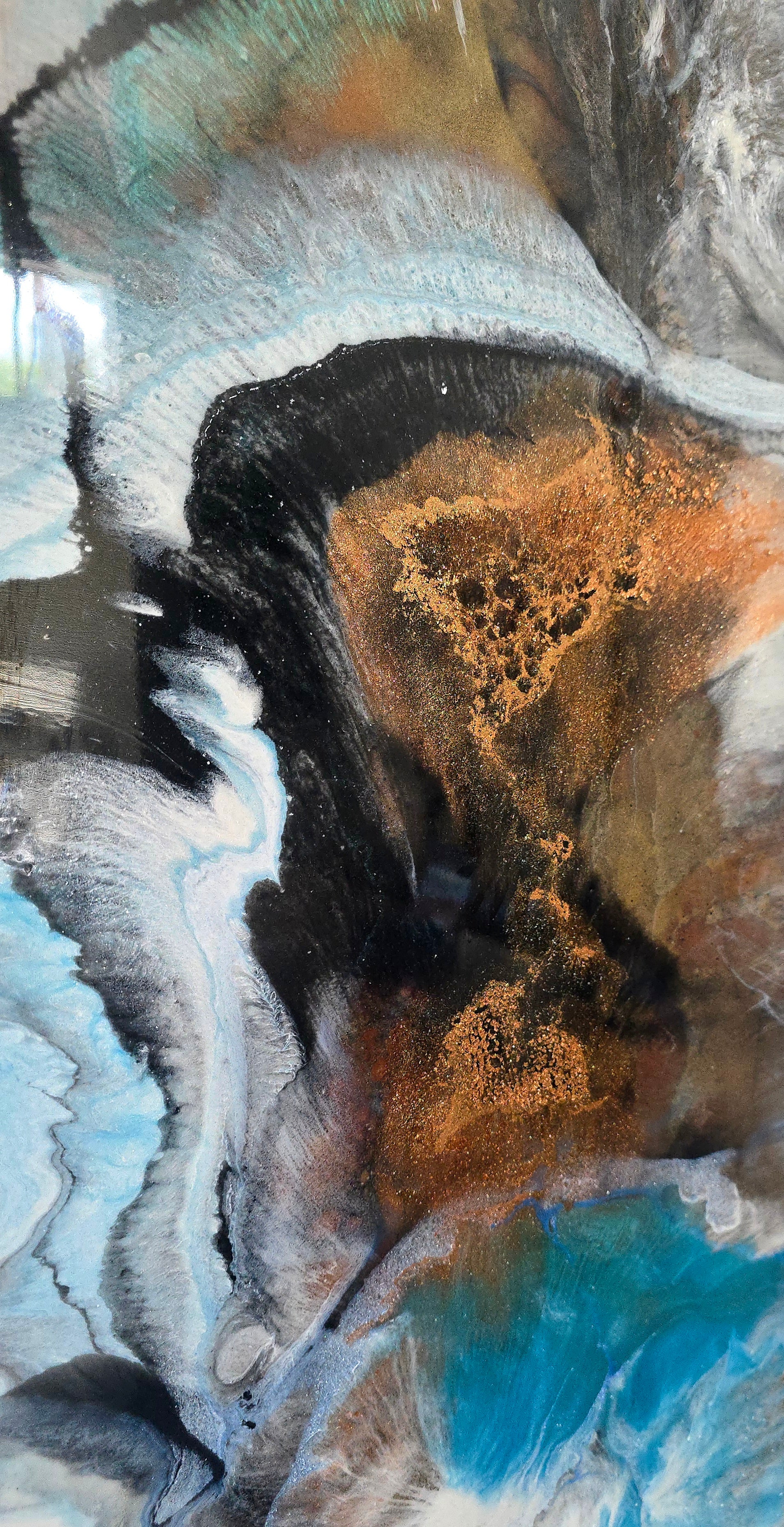 Turquoise Dreams - 12"x48" Abstract Canvas Art with Metallic Accents