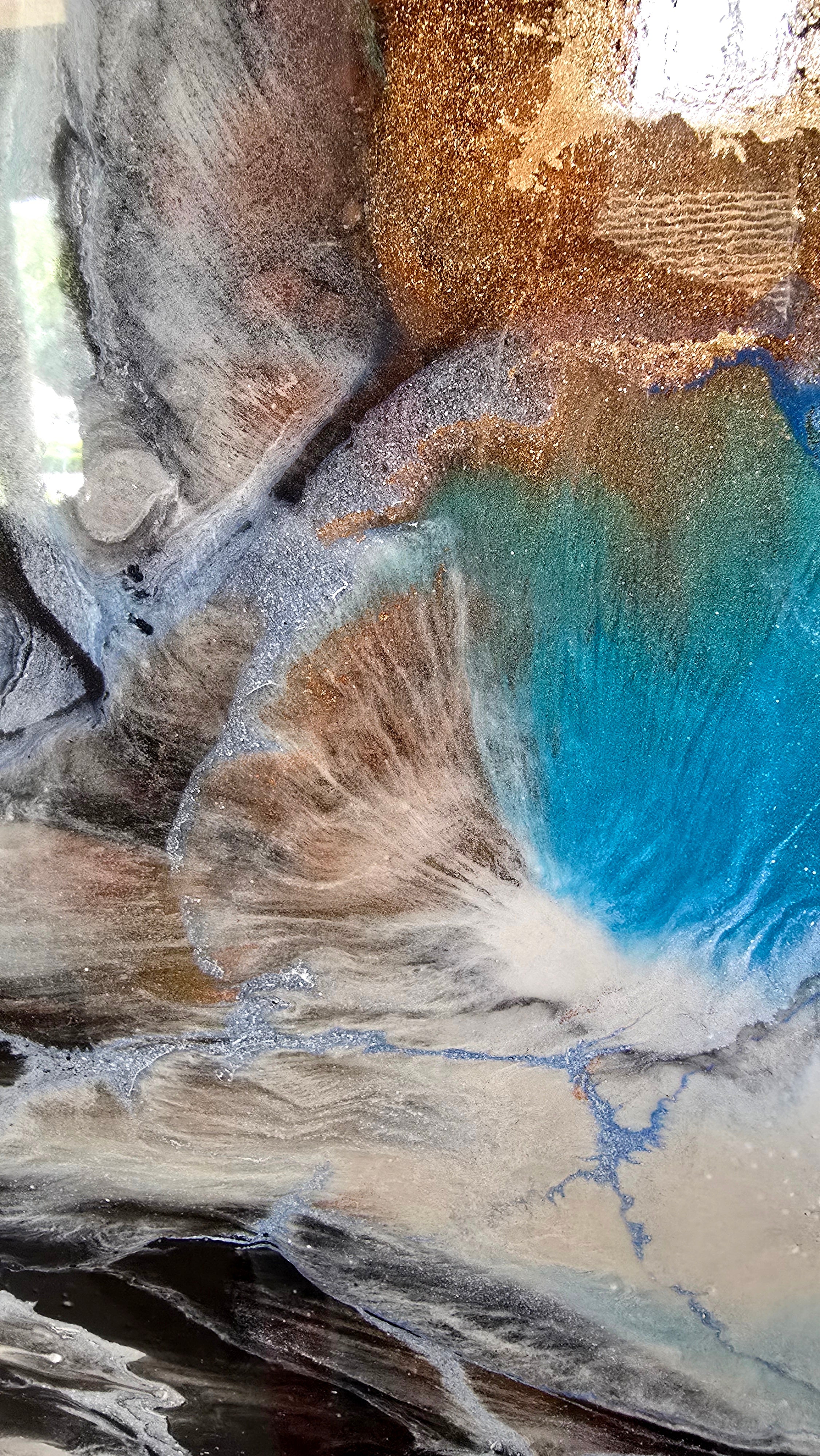 Turquoise Dreams - 12"x48" Abstract Canvas Art with Metallic Accents