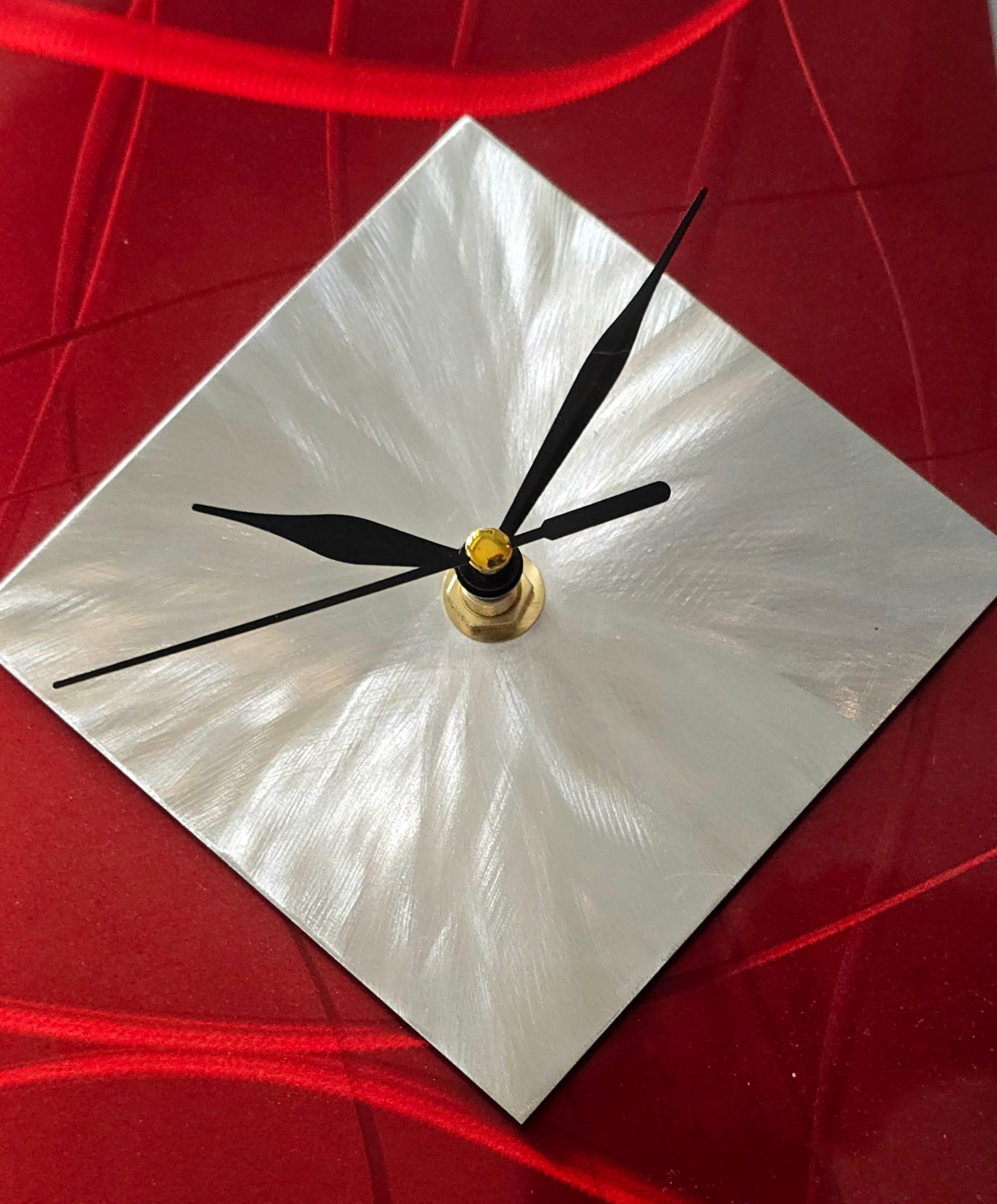Crimson Waves Contemporary Clock - Modern Metal Wall Art Timepiece