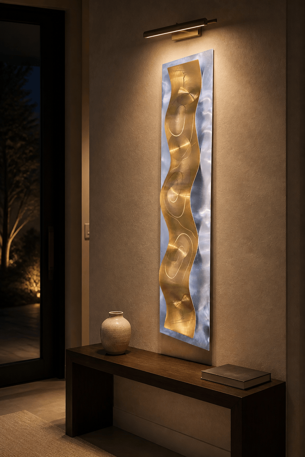 Golden Orbit - Metal Wave Wall Art 10"x46"