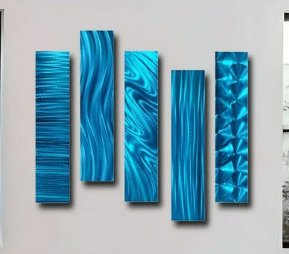 Aqua Blue Etched Metal Wall Art Accent Panels by Jon Allen 24