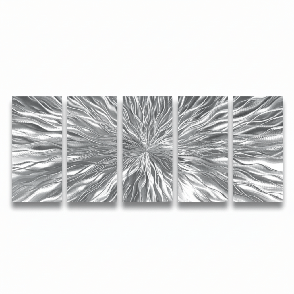 Silver Modern Abstract Metal Wall Art Panels by Jon Allen - Vortex Silver Modern Abstract Metal Wall Art Panels by Jon Allen - Vortex