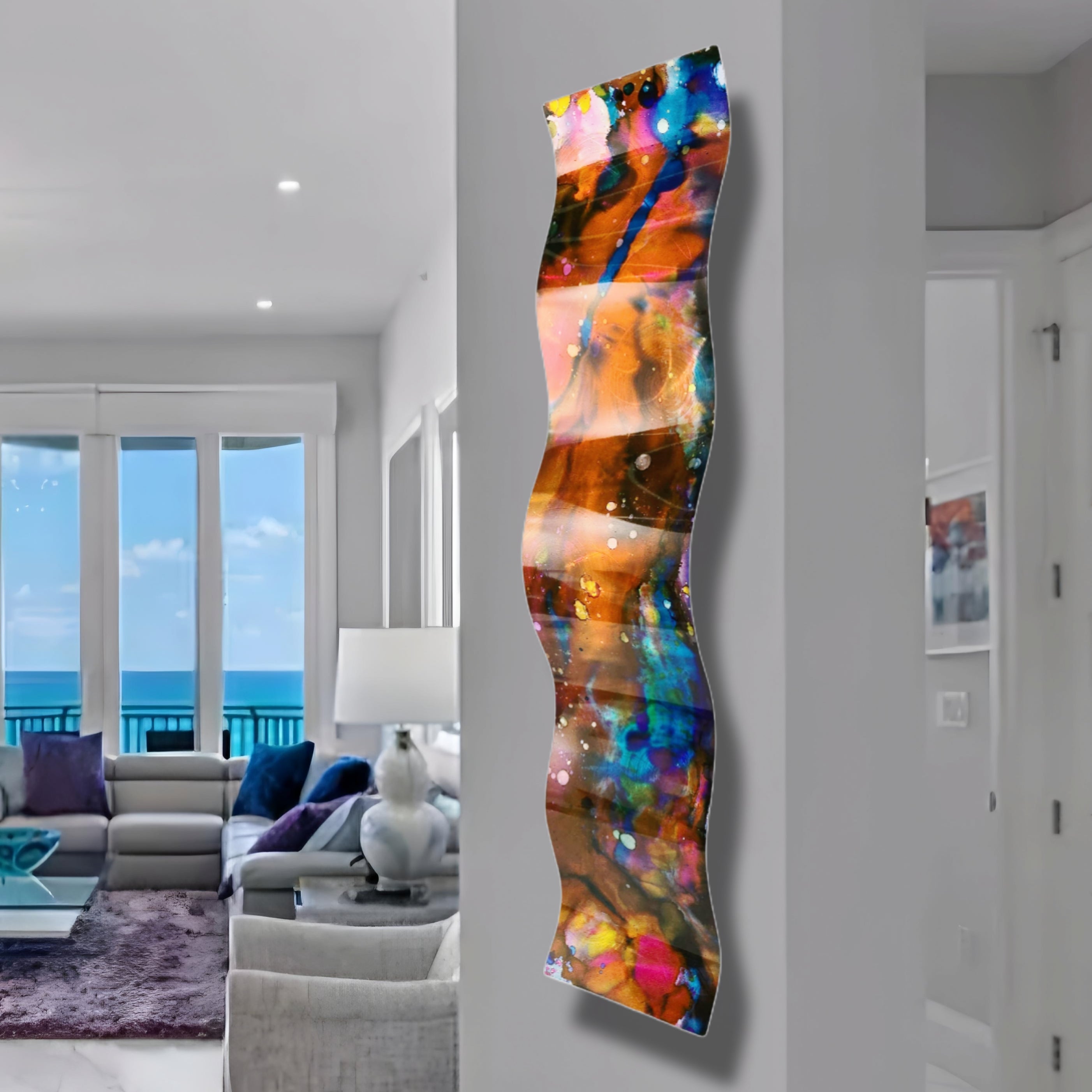 Multicolor Abstract Wall Sculpture Hand Painted 46" x 10" x 2" WAV 459