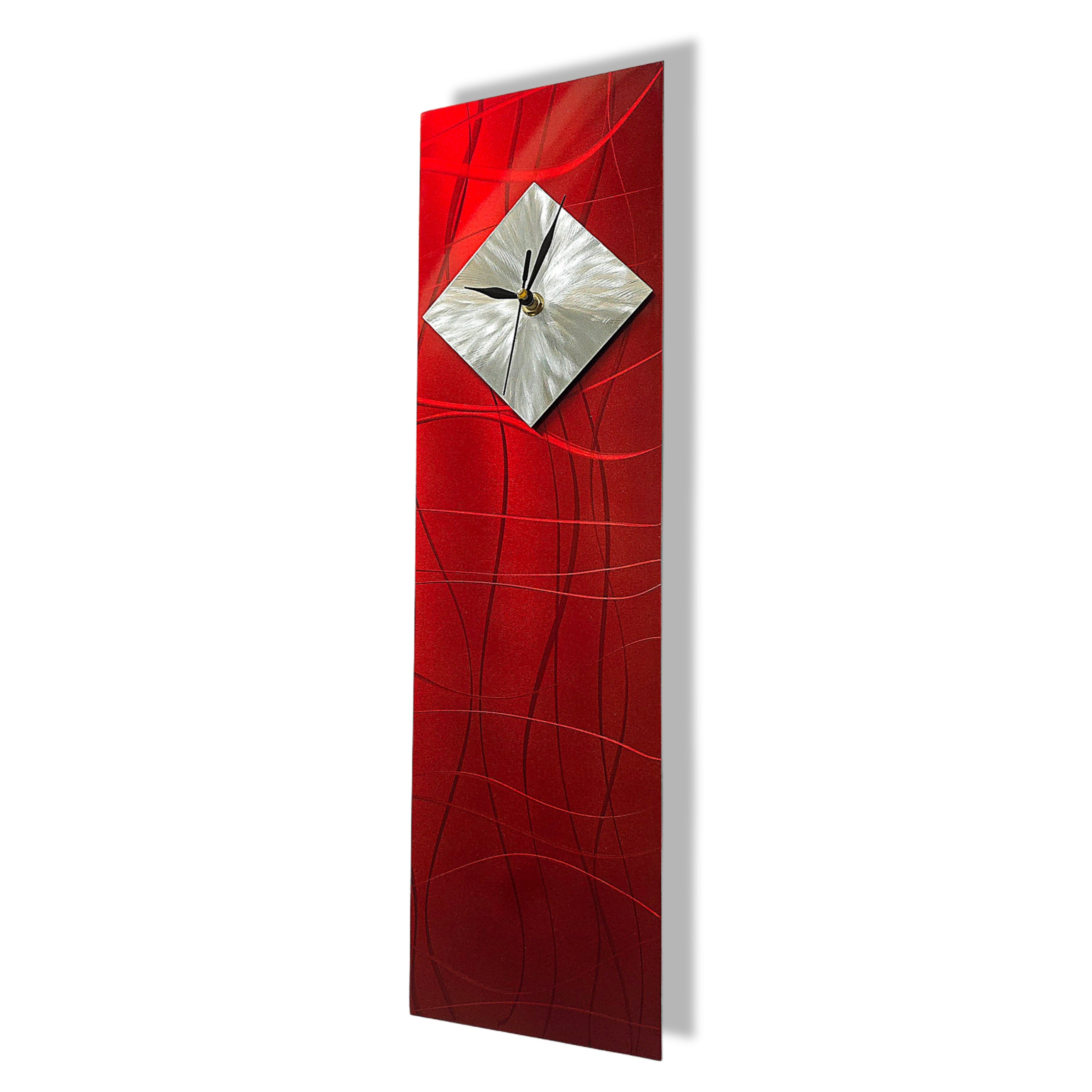 Crimson Waves Contemporary Clock - Modern Metal Wall Art Timepiece