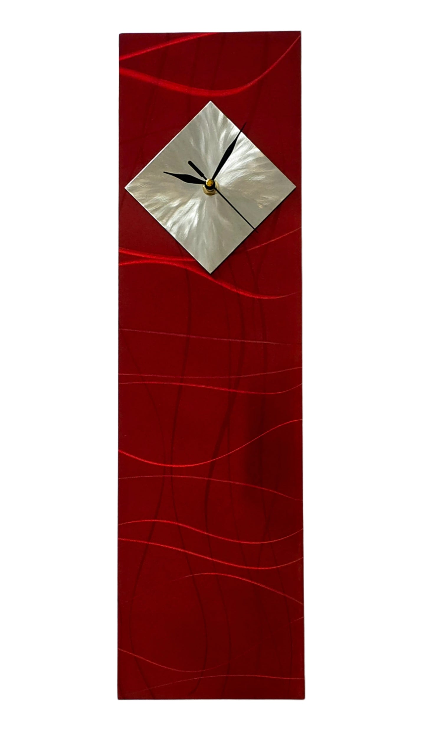 Crimson Waves Contemporary Clock - Modern Metal Wall Art Timepiece