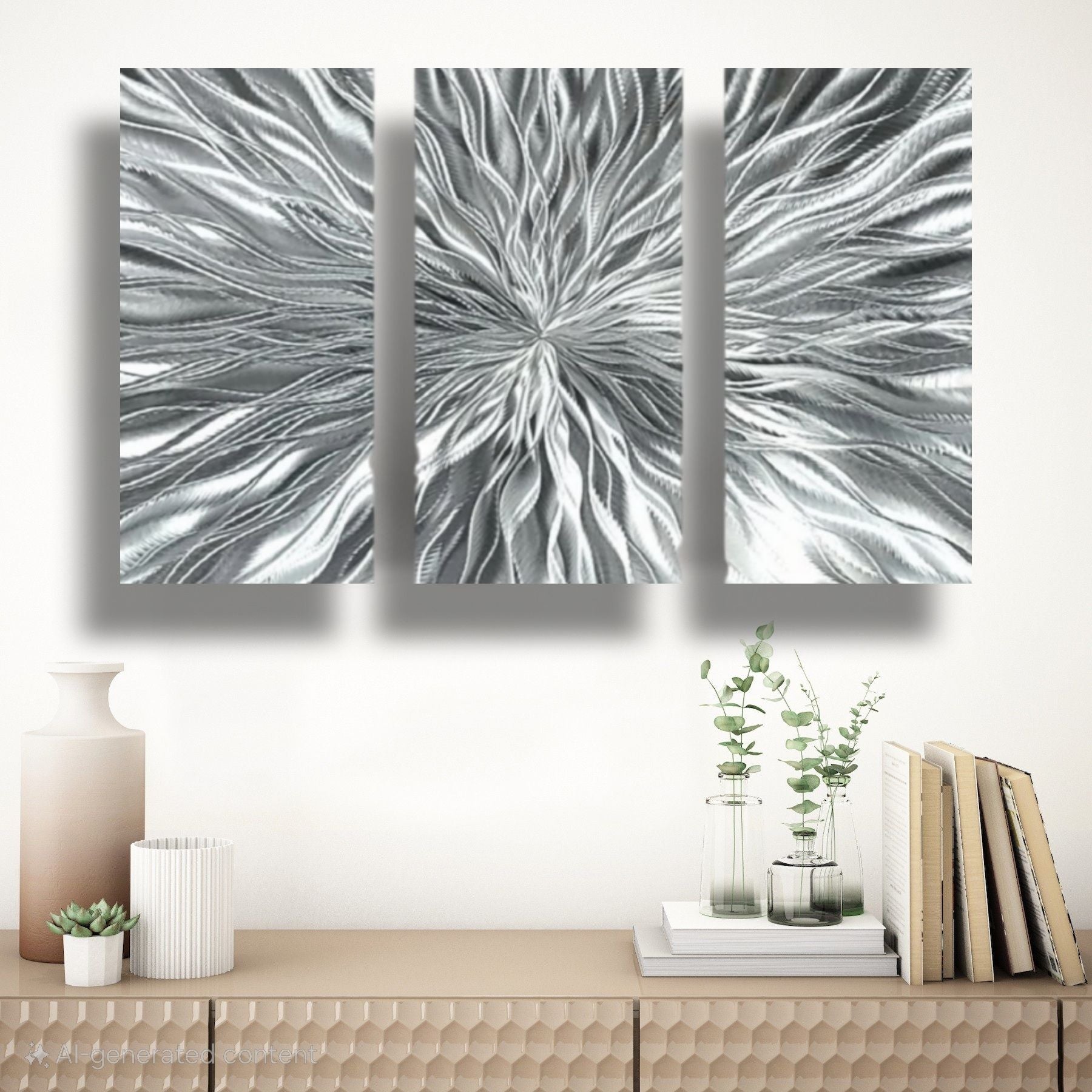 Silver Modern Contemporary Metal Art by Jon Allen - vortex 3 panel, image size:1800x1800