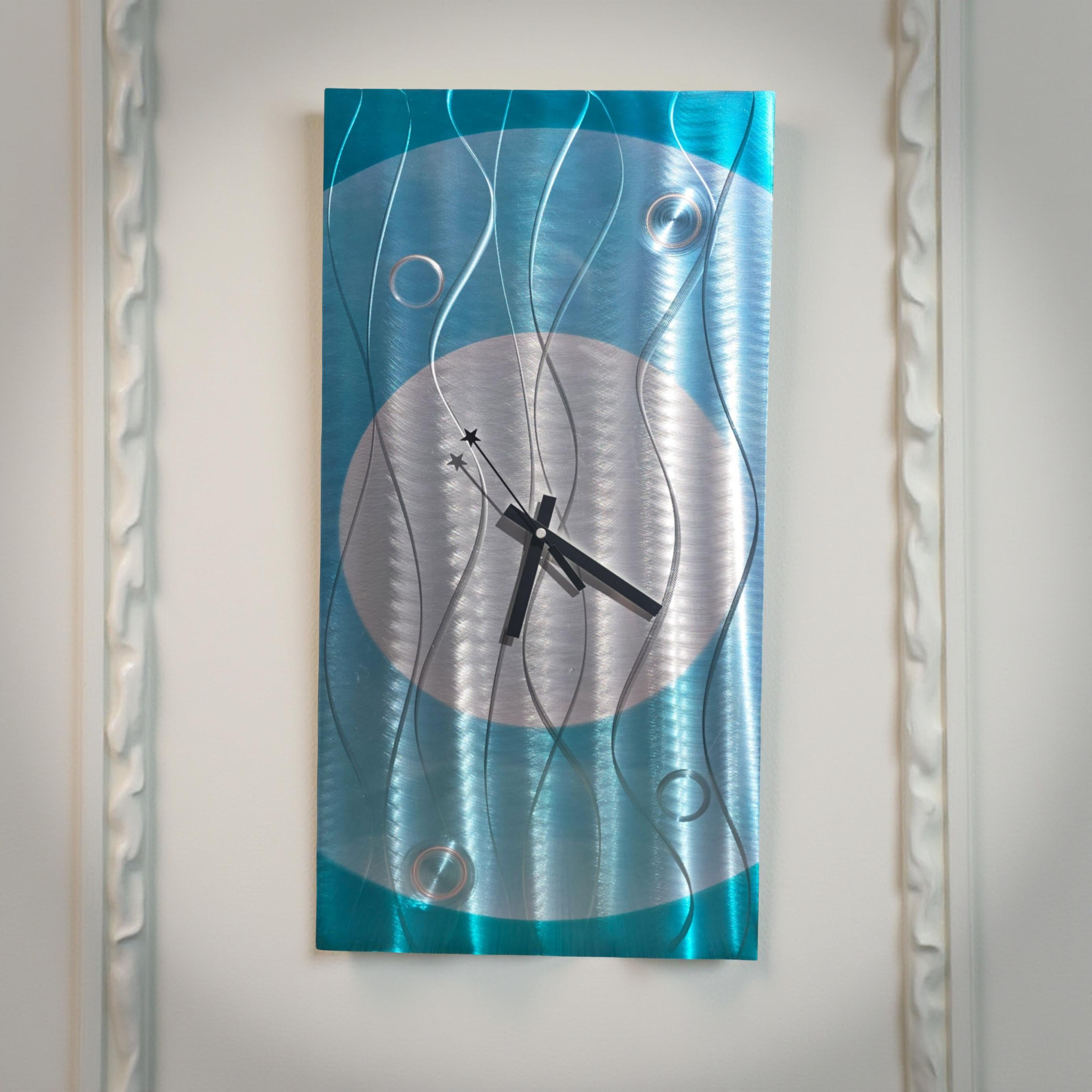 Aqua Fusion Contemporary Clock - Modern Metal Wall Art Timepiece