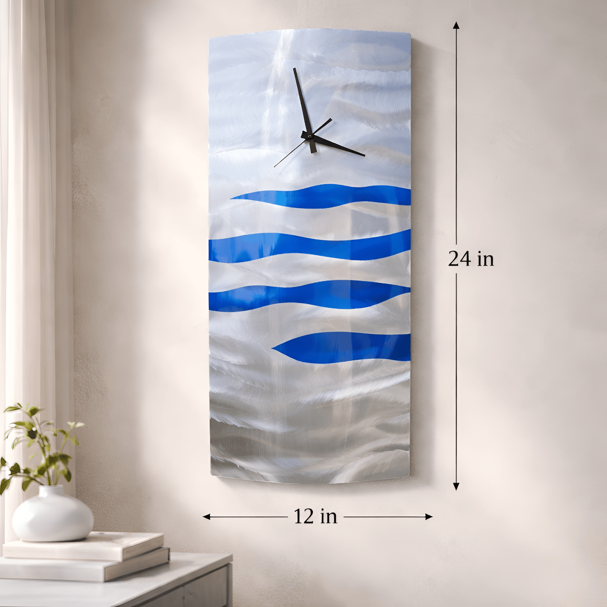 Azure Tide - Metal Wall Clock 12"x24"