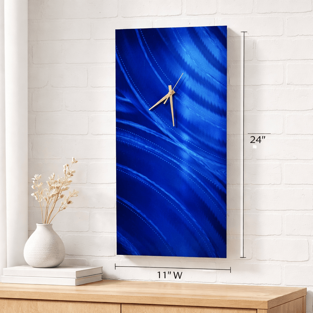 Azure Drift - Metal Wall Clock 11"x24" (c25)