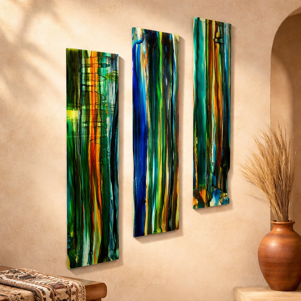 Rainforest Trio - 3-Panel Metal Wall Art 6"x24" (each) gem p24