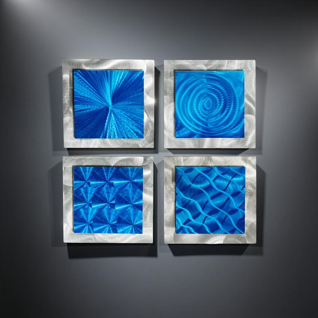 Deep Blue Reflections - 4-Piece Metal Wall Art Set 12"x12"