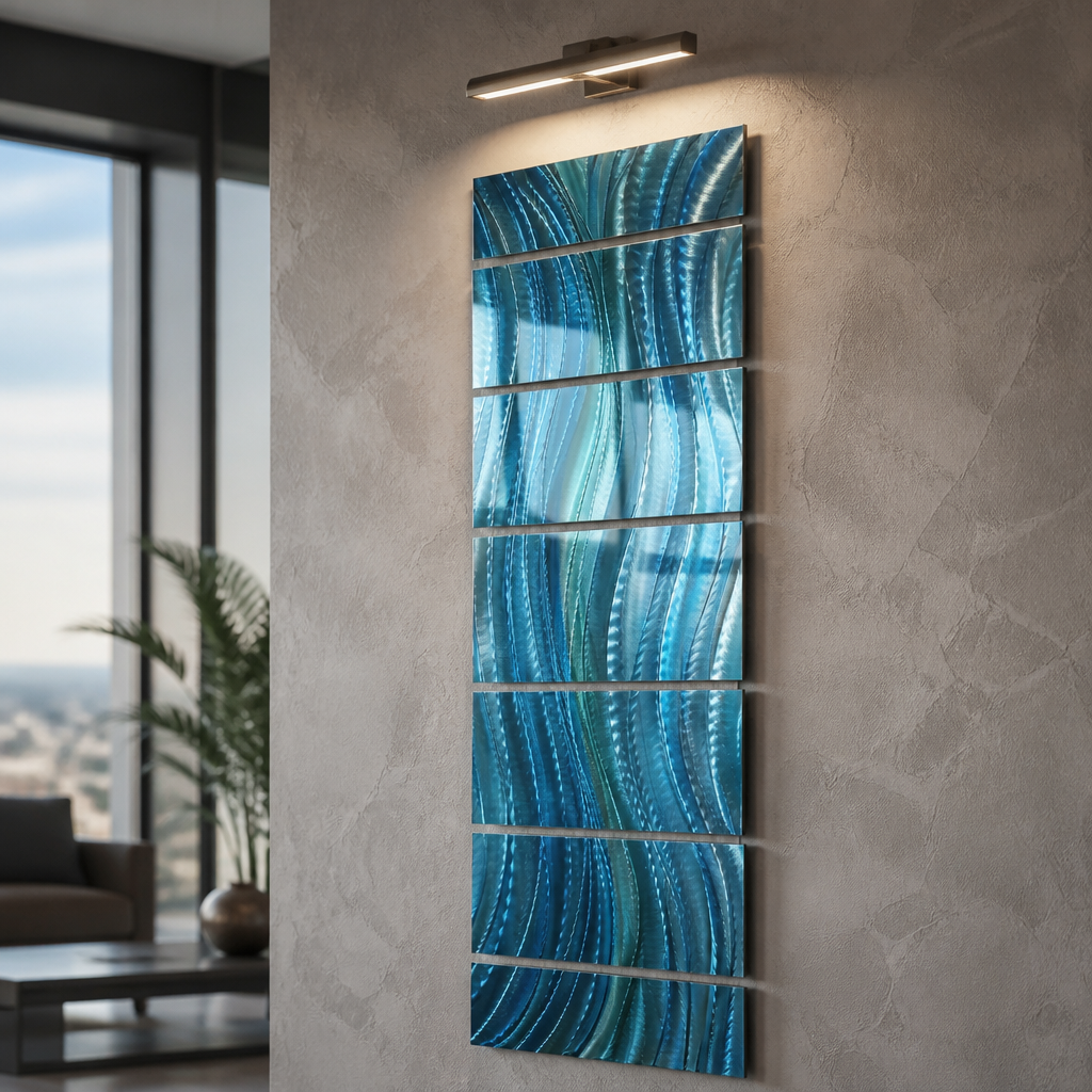 Ocean Drift - 7-Panel Blue Metal Wall Art 24"x68"