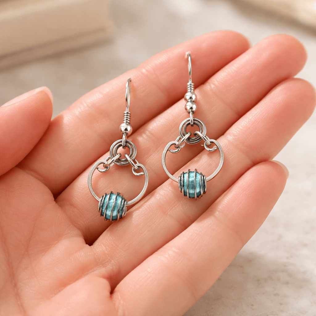 Aqua Serenity Orb Earrings - 1"
