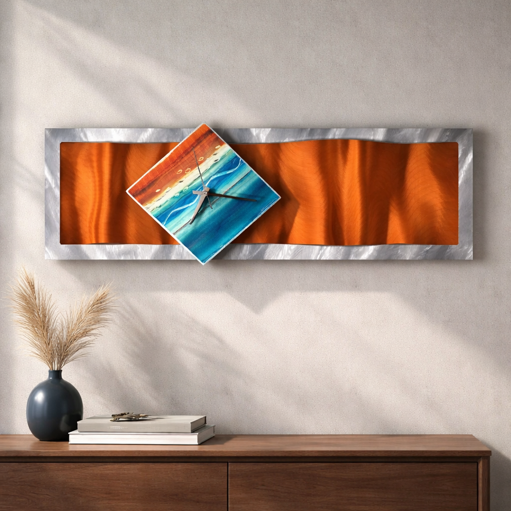 Copper Shoreline - Metal Wall Clock 9"x26"