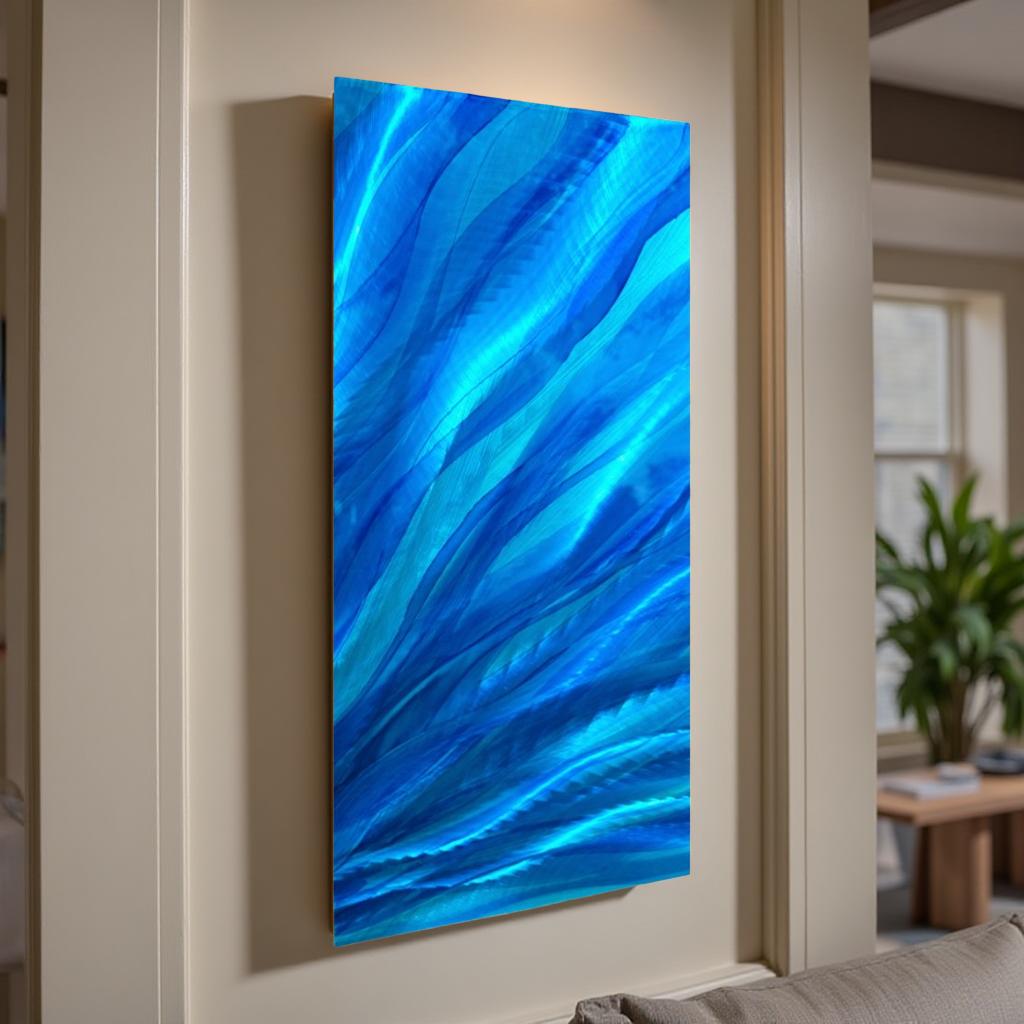 Sapphire Drift - Metal Wall Art 10"x24"