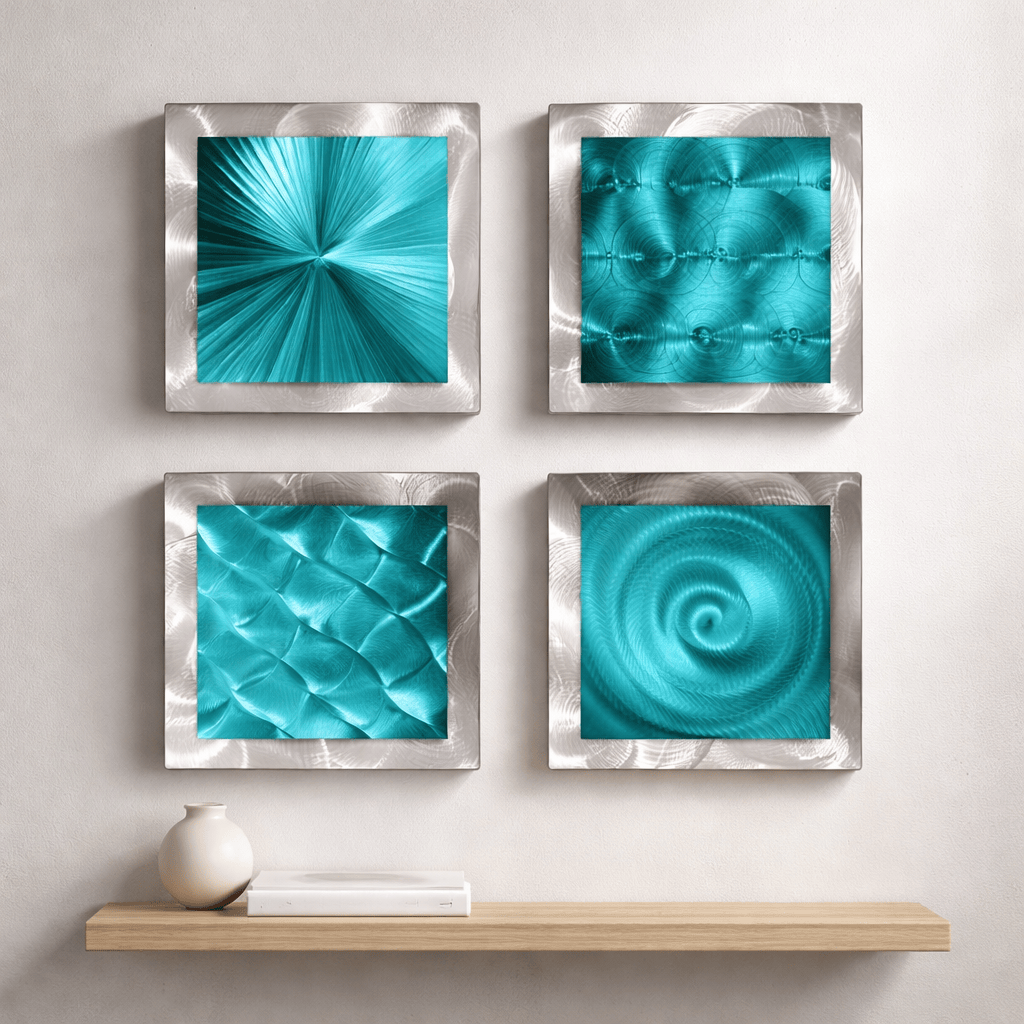 Tidal Sanctuary - 4-Panel Framed Metal Wall Art Set 12"x12" Each