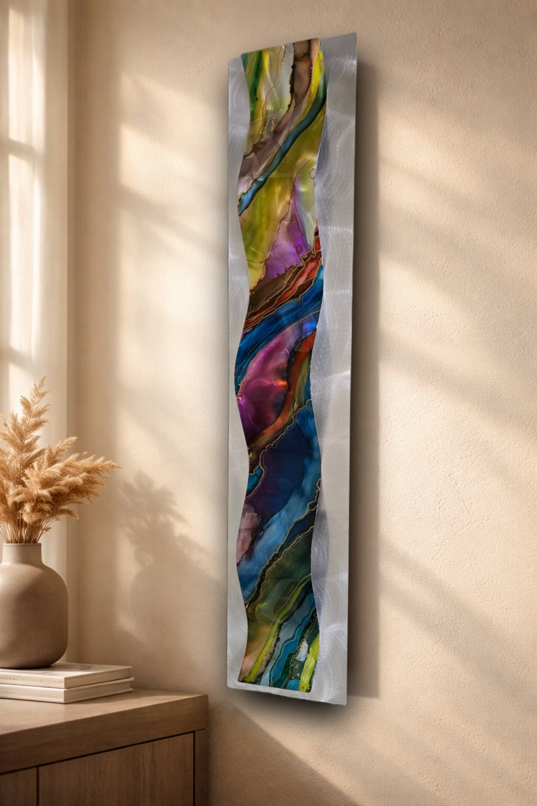 Vivid Cascade - Metal Wave Wall Art 10"x46"