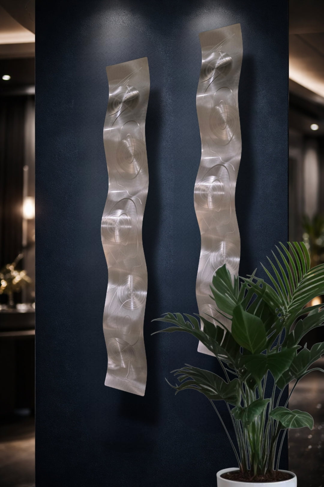 Silver Drift - Metal Wave Wall Art 6"x46" (each)
