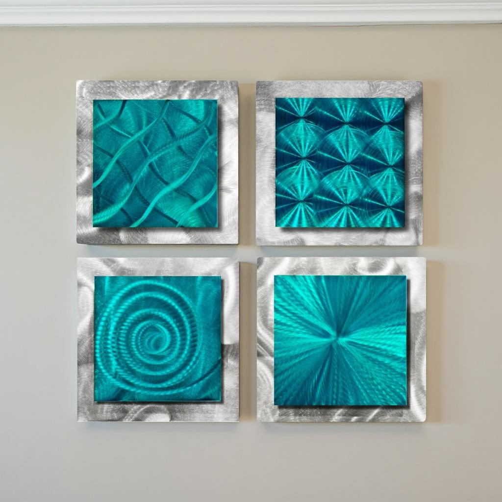 Teal Meditation - 4-Piece Metal Wall Art Set 12"x12"