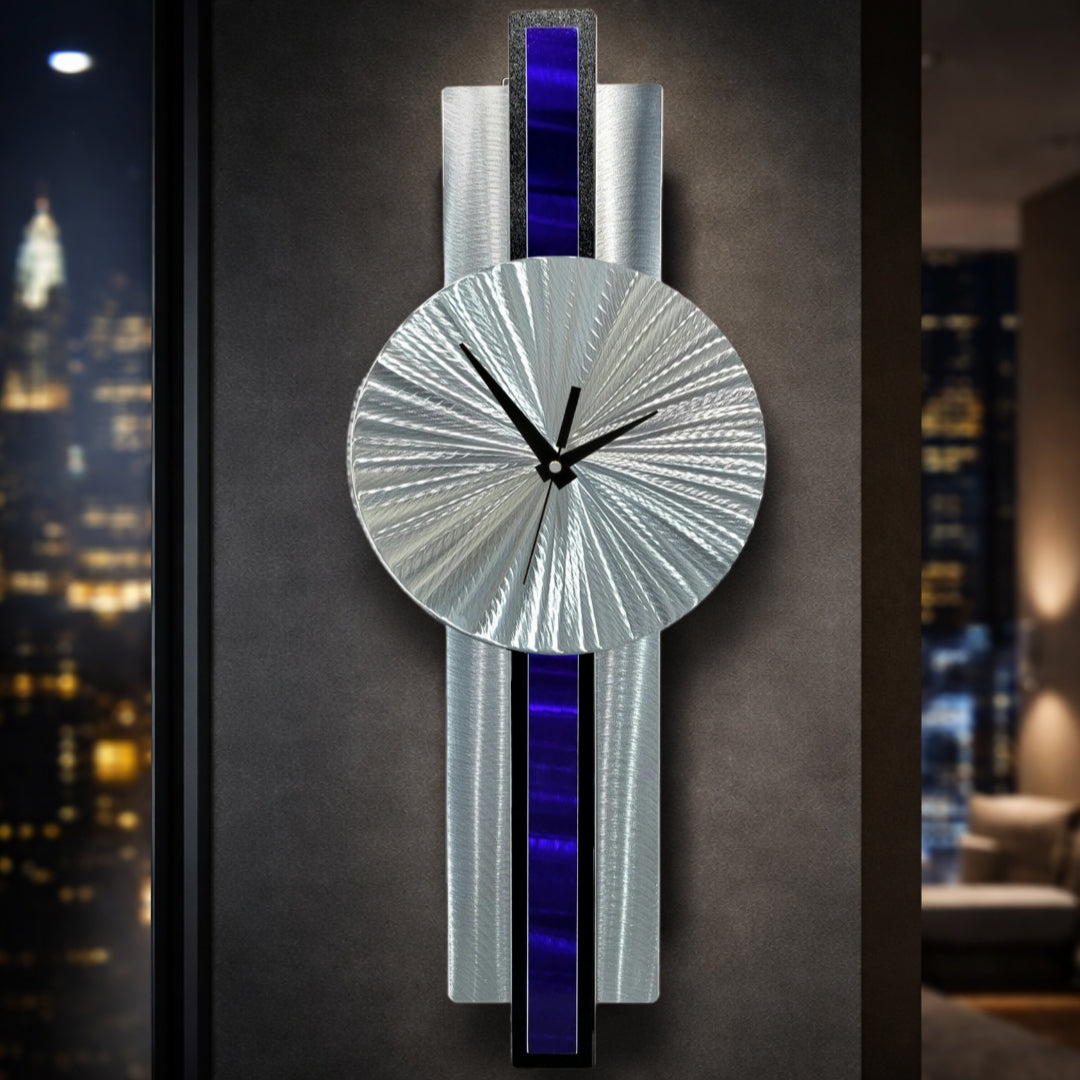 Blue Orbit - Metal Wall Clock 10"x32"