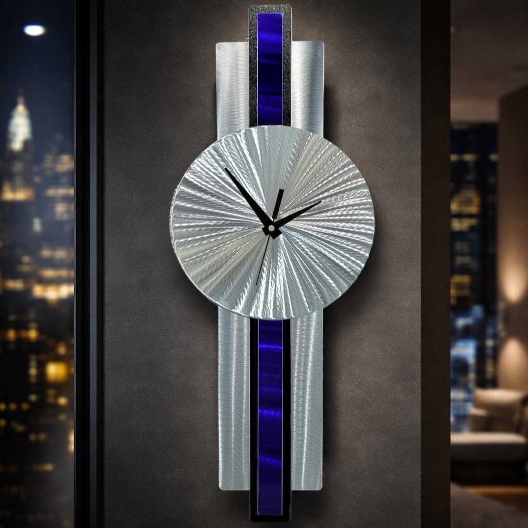 Blue Orbit - Metal Wall Clock 10"x32"