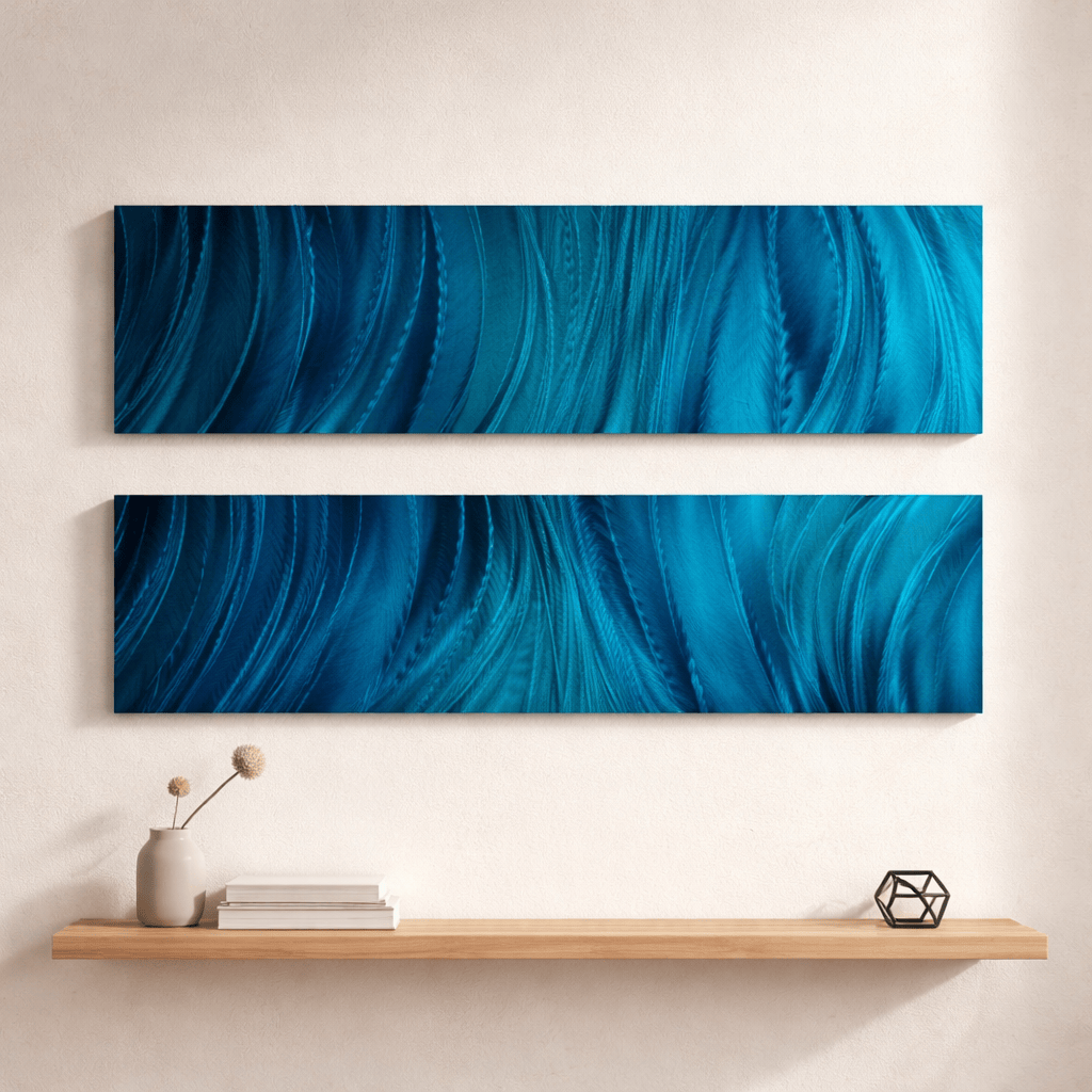 Azure Flow - Metal Wave Wall Art Set of 2 (12"x36" each) (gem p49)