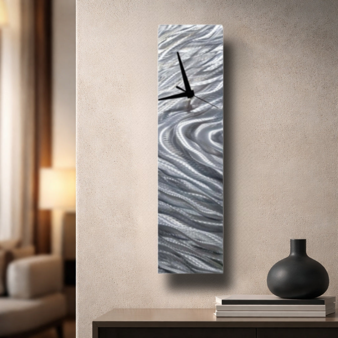 Silver Current - Metal Wall Clock 6"x24" (cz22)