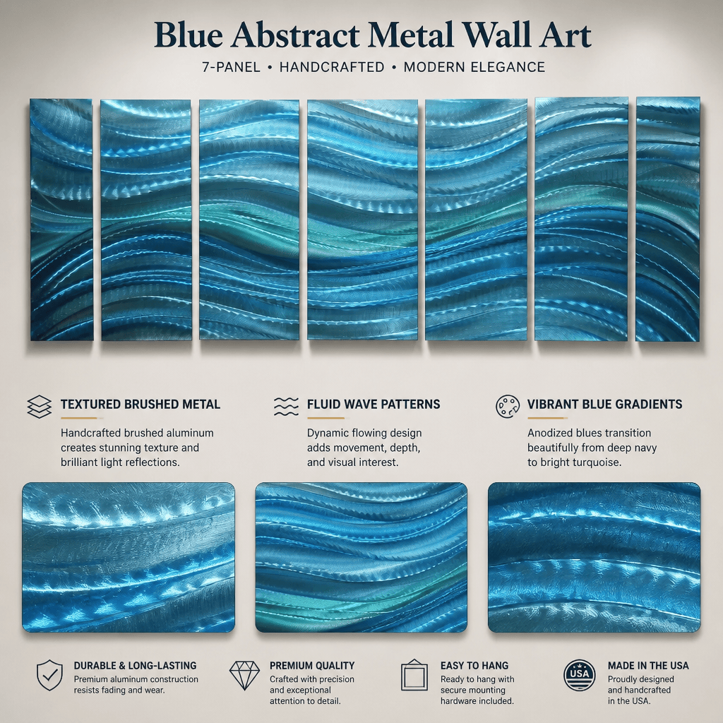Ocean Drift - 7-Panel Blue Metal Wall Art 24"x68"