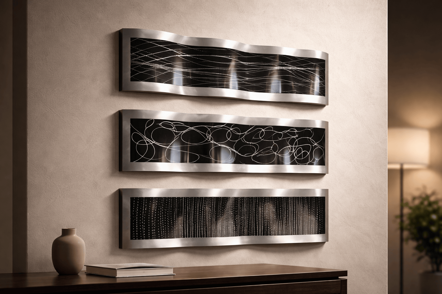 Midnight Current - Metal Wall Art Triptych 10"x32" (each)