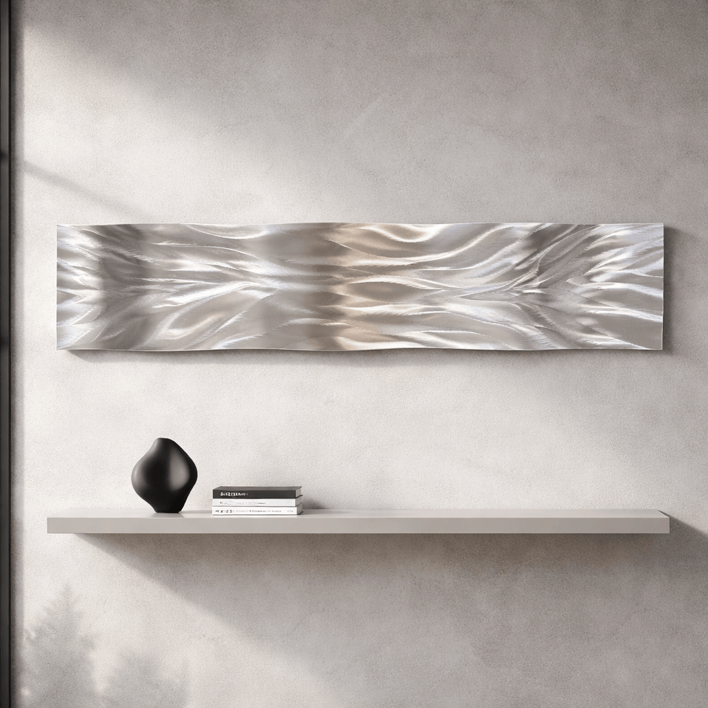 Silver Stillness - Metal Wave Wall Art 10"x46"