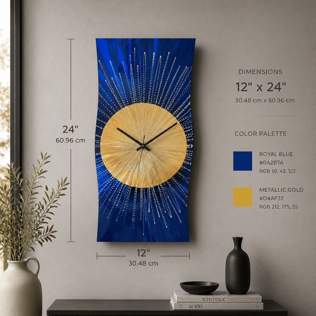 Solar Reign - Metal Wall Clock 12"x24"