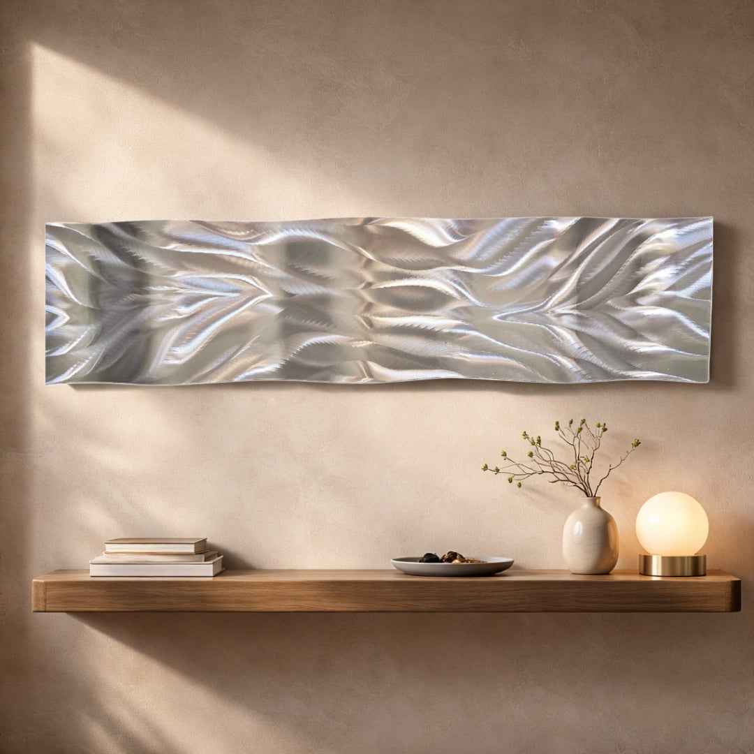 Silver Stillness - Metal Wave Wall Art 10"x46"