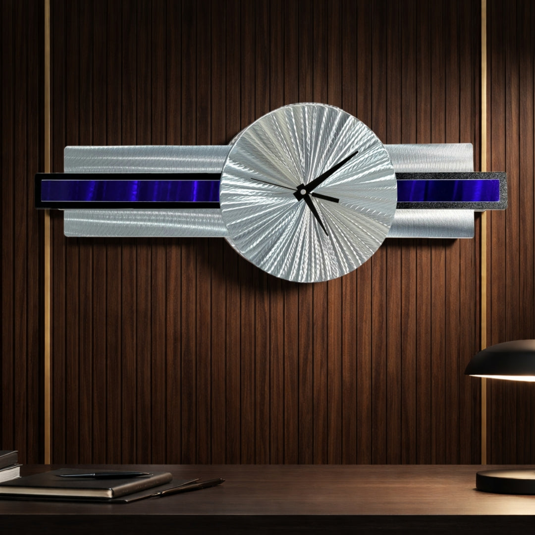 Blue Orbit - Metal Wall Clock 10"x32"