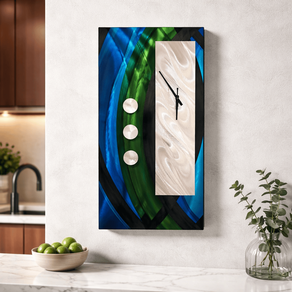 Emerald Tide - Metal Wall Clock 12"x24"