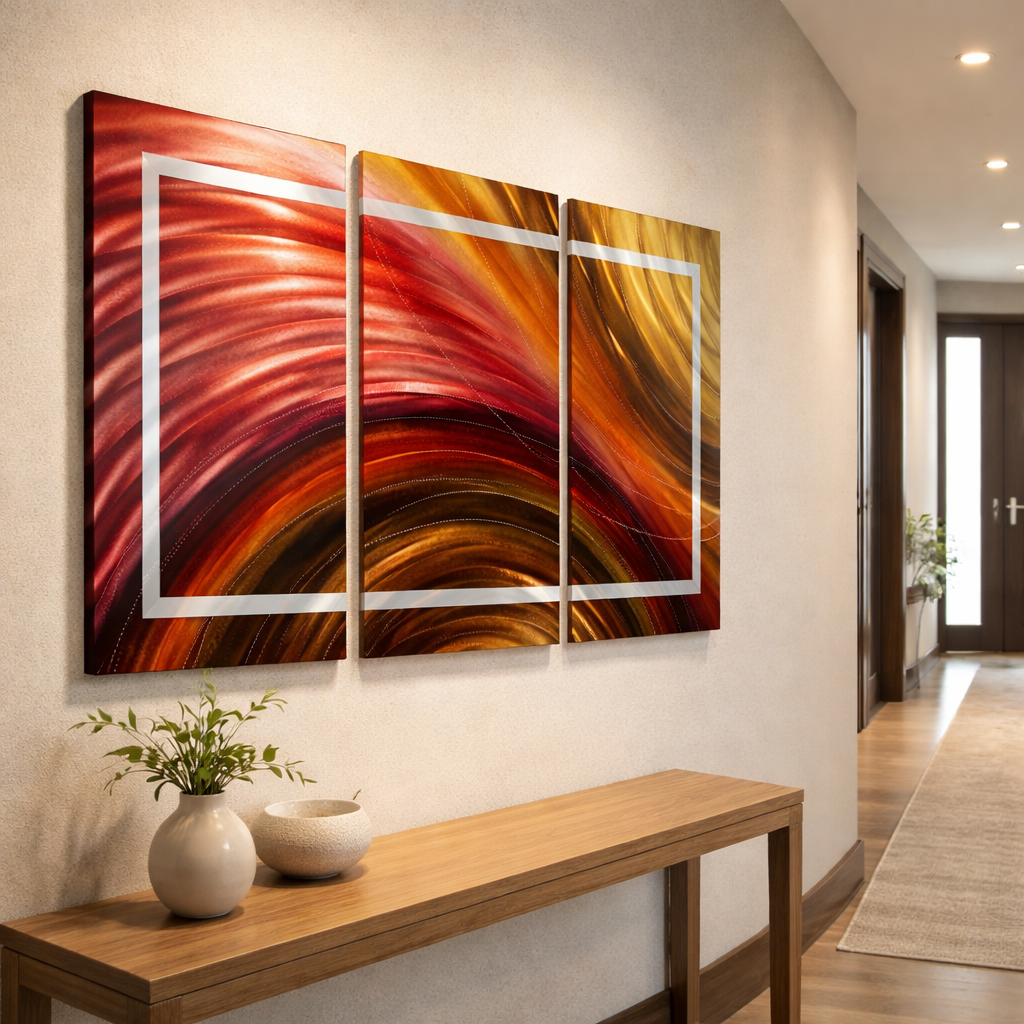 Ember Horizon - 3-Panel Metal Wall Art 50"x24" Eqinox