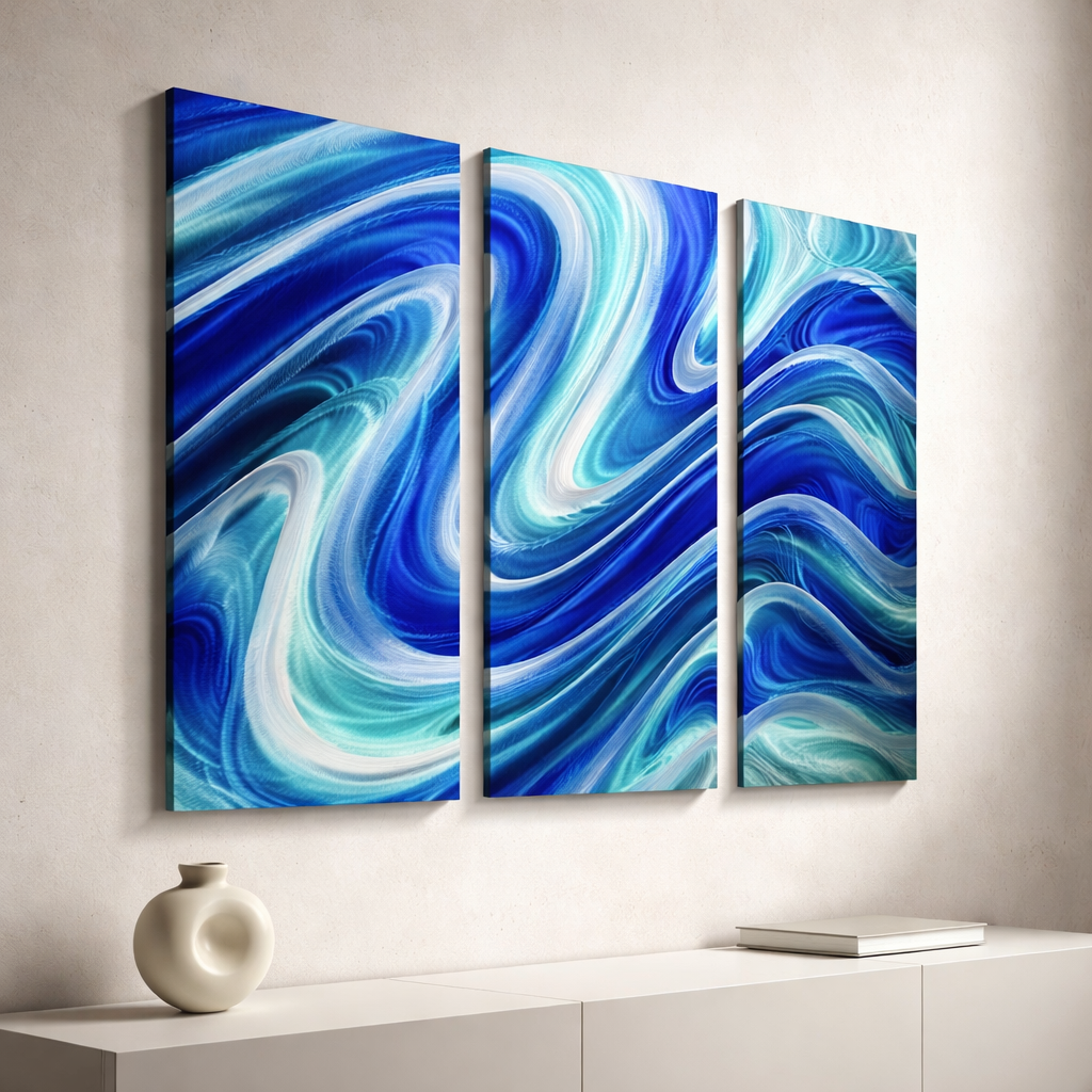 Serenity Pool - 3-Panel Metal Wave Wall Art (24"x38" overall)