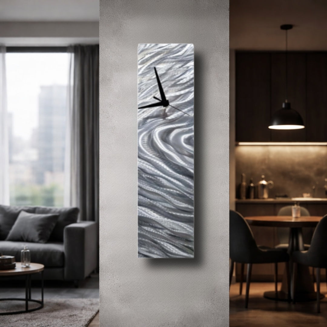 Silver Current - Metal Wall Clock 6"x24" (cz22)