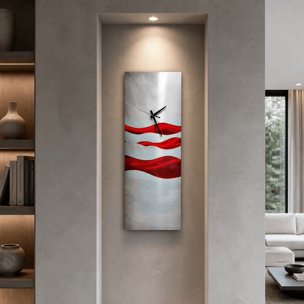 (Scarlet Current) - Metal Wall Clock 8"x24"