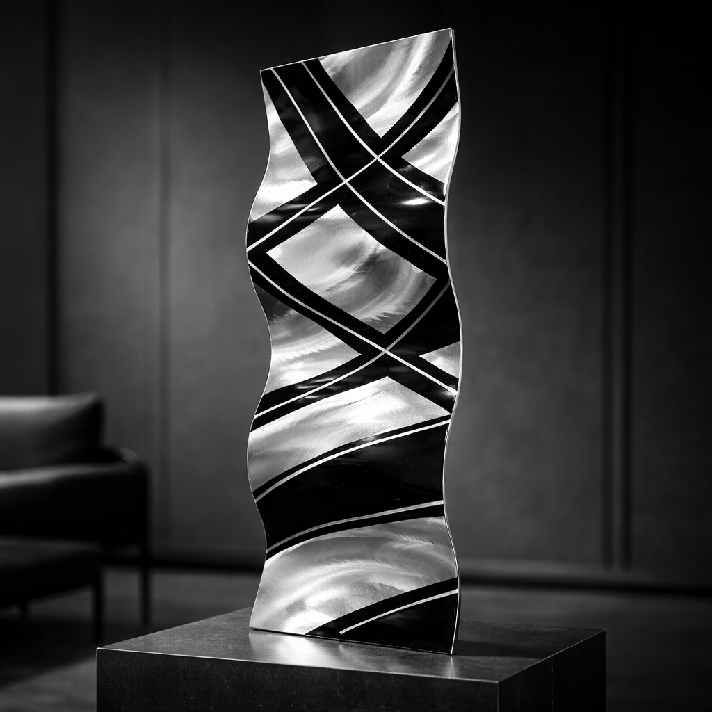 Silver Lattice Wave - Metal Wall Art 9"x23" gem w28