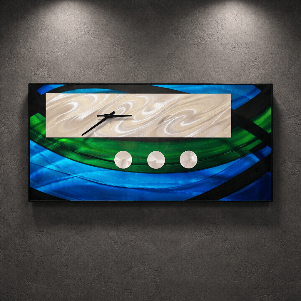 Emerald Tide - Metal Wall Clock 12"x24"