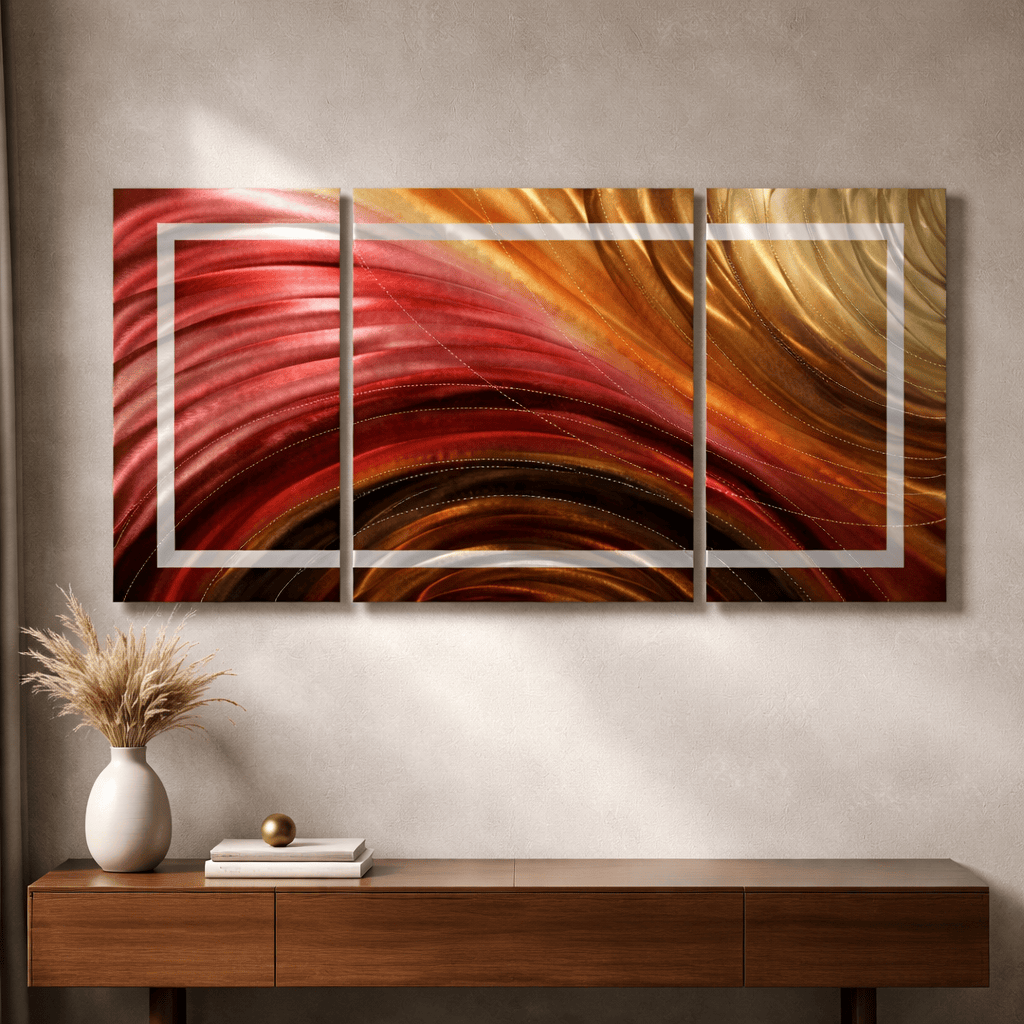 Ember Horizon - 3-Panel Metal Wall Art 50"x24" Eqinox