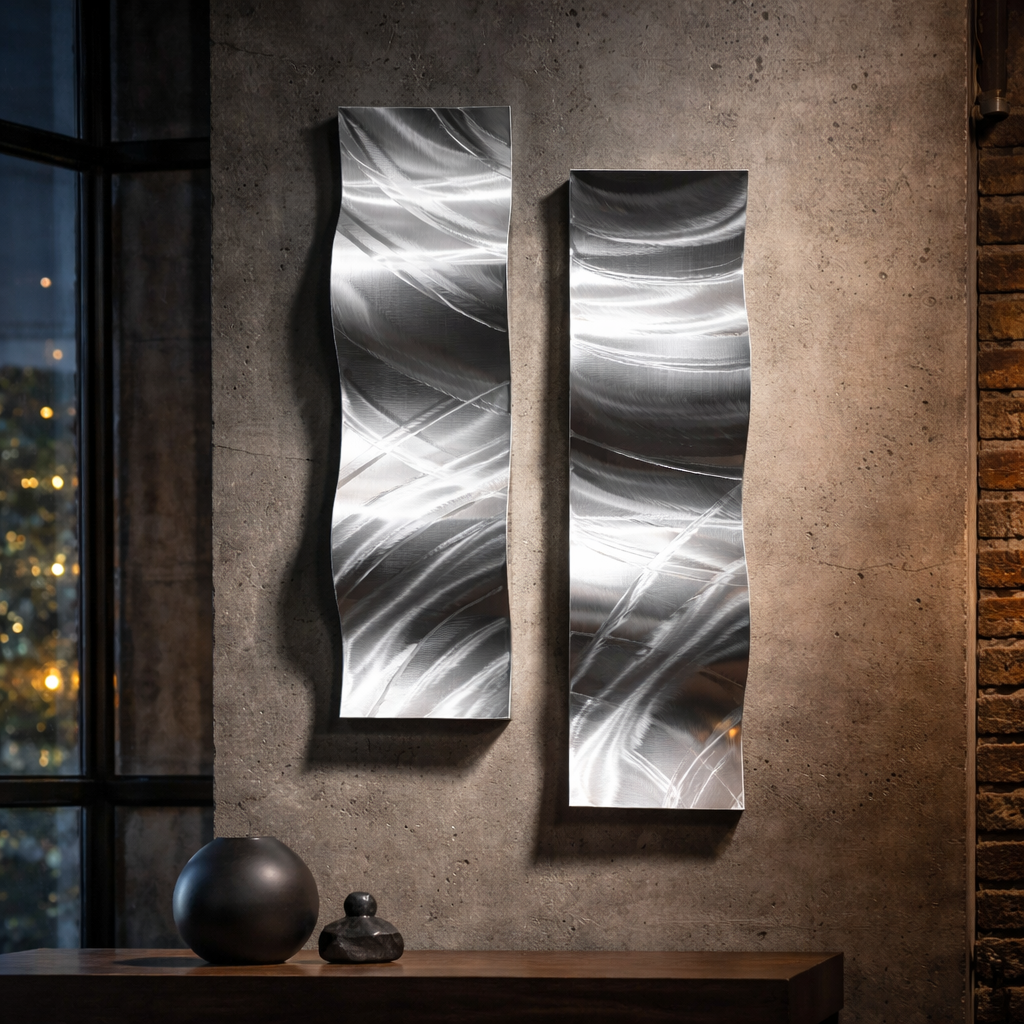 Silver Drift - Metal Wave Wall Art Set of 2 (6"x24" each) (gem w 36)