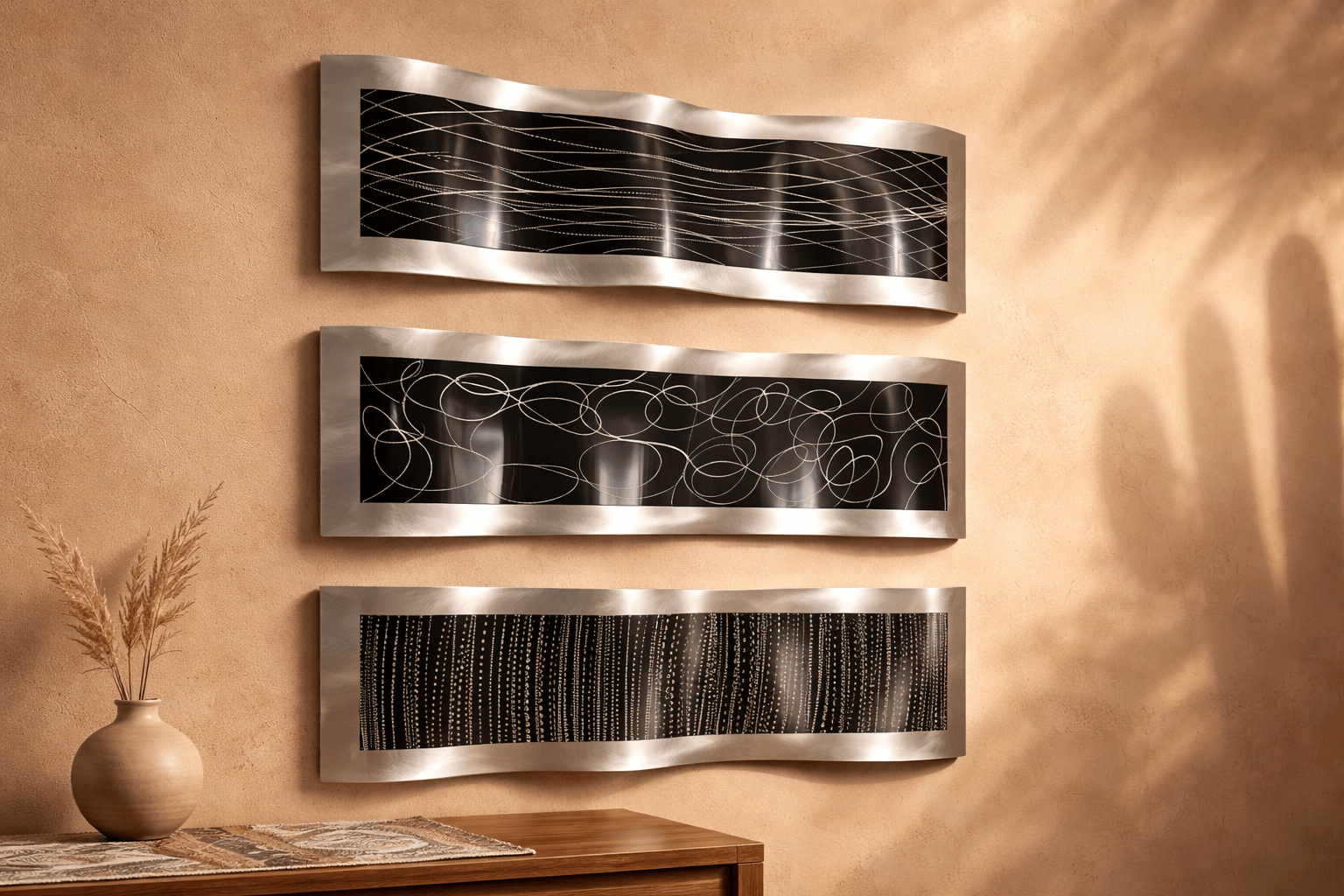 Midnight Current - Metal Wall Art Triptych 10"x32" (each)