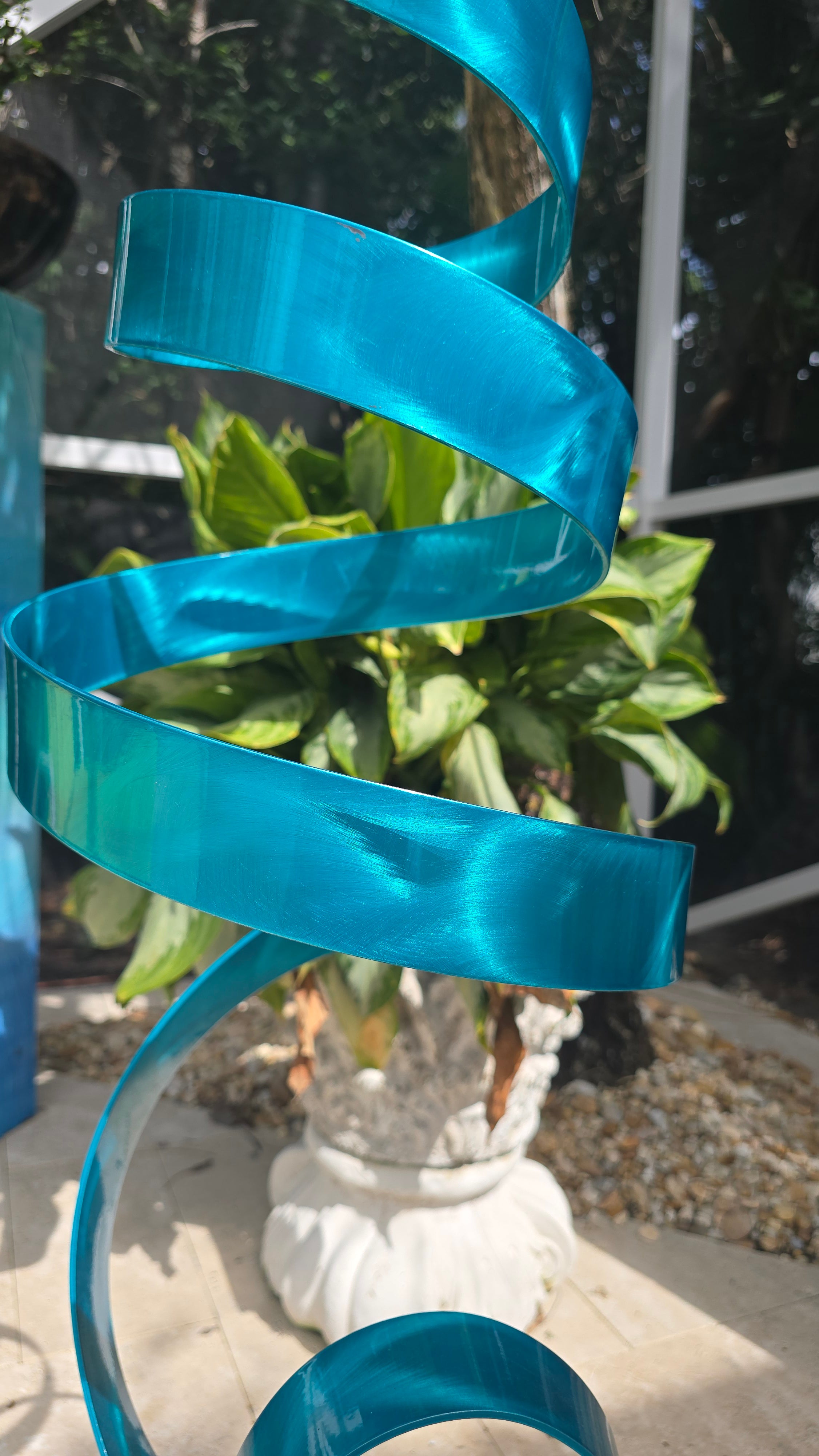 Azure Ascension - Turquoise Metal Spiral Sculpture