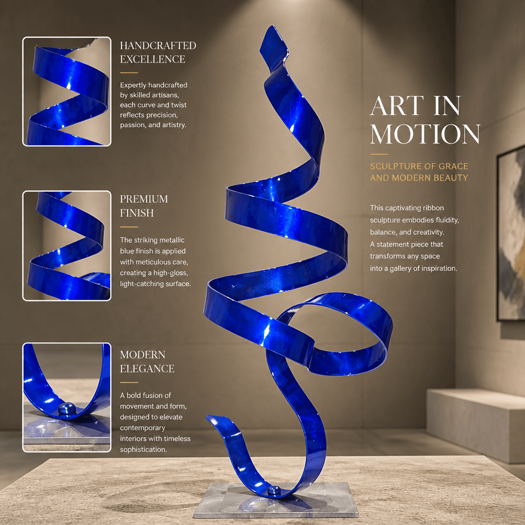 The Flourish - Blue Metal Sculpture 18"x6"