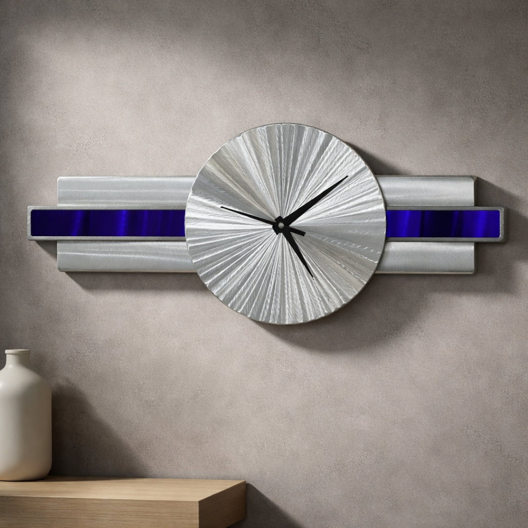 Blue Orbit - Metal Wall Clock 10"x32"