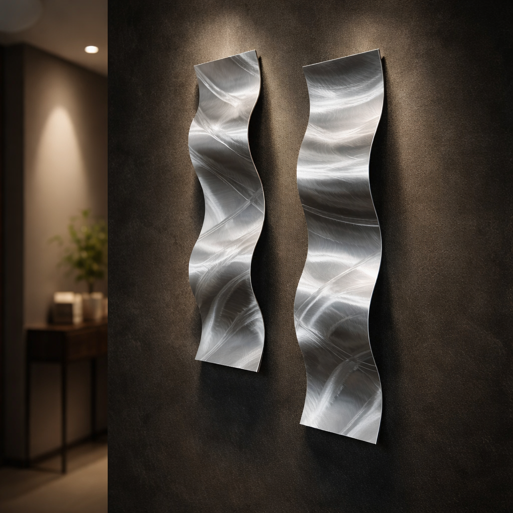 Silver Drift - Metal Wave Wall Art Set of 2 (6"x24" each) (gem w 36)
