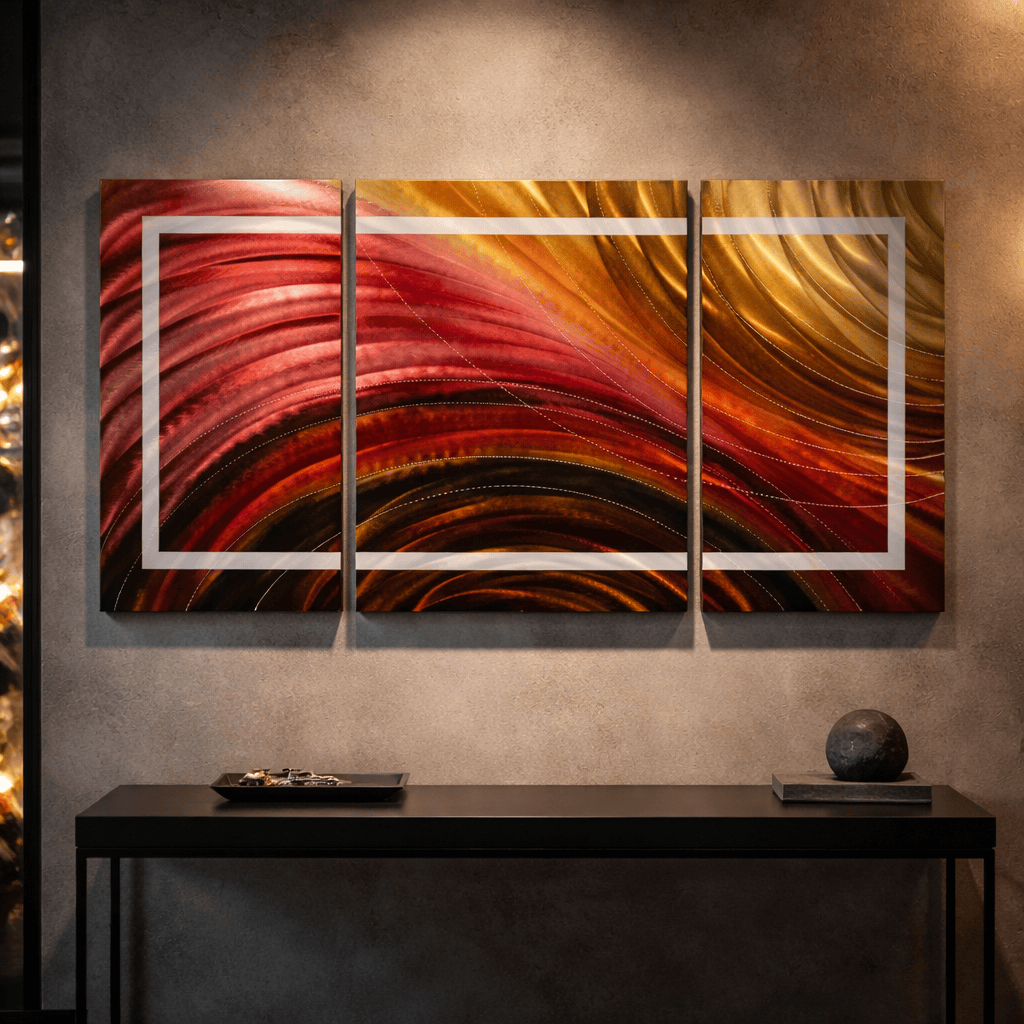 Ember Horizon - 3-Panel Metal Wall Art 50"x24" Eqinox